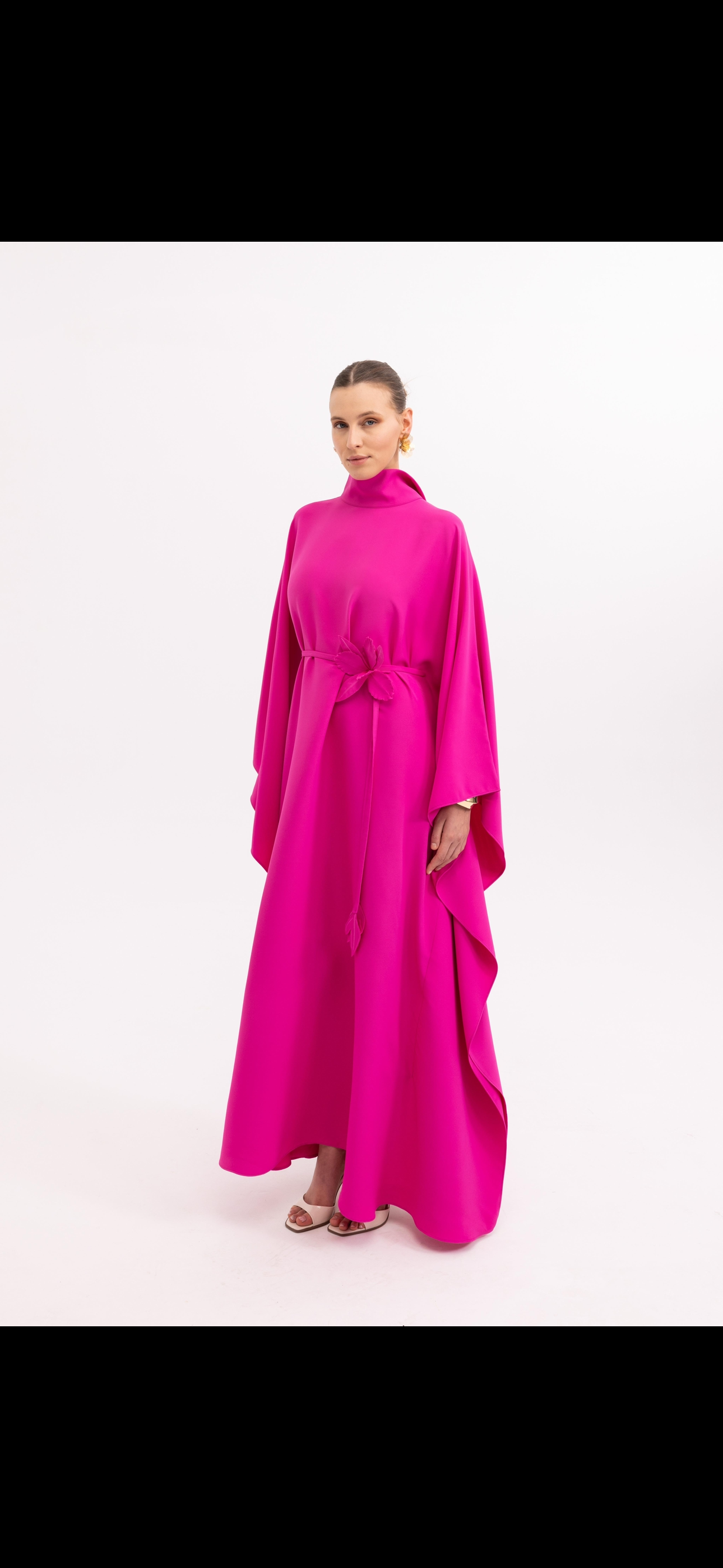 Limited Edition Handmade Fuschia Kaftan Dress with Floral Details