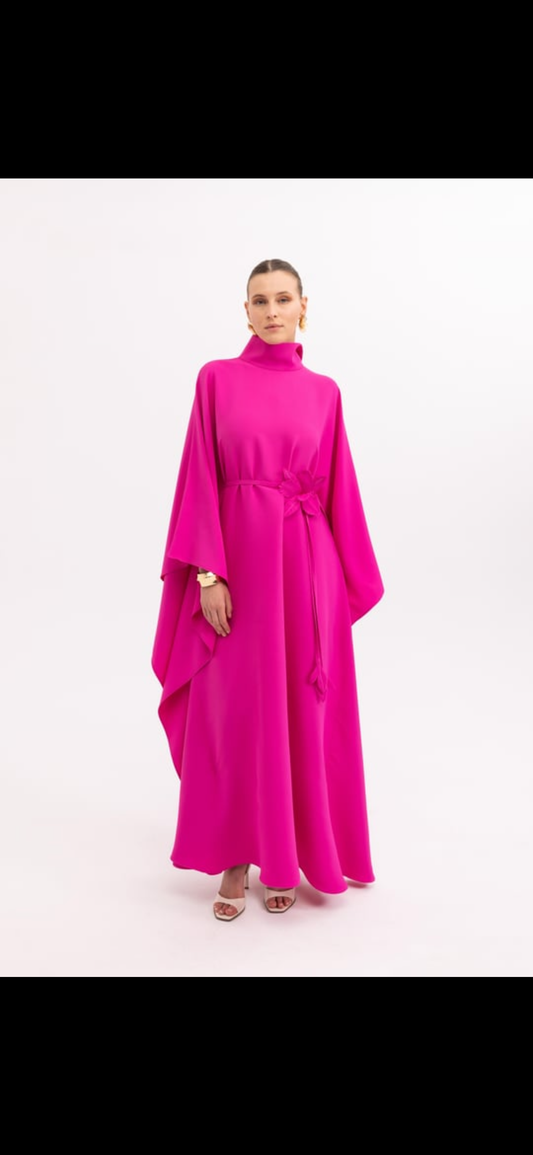 Limited Edition Handmade Fuschia Kaftan Dress with Floral Details