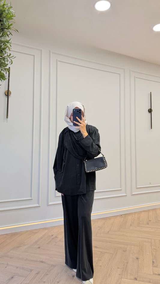 Black Shawl Collar Tencel Co-Ords