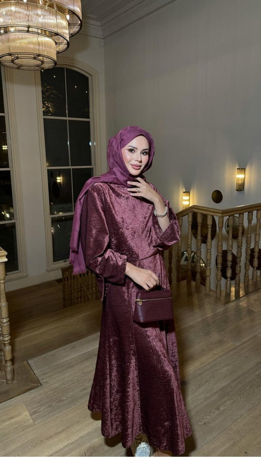 Back-Zipper Velvet Skirt Set – Burgundy