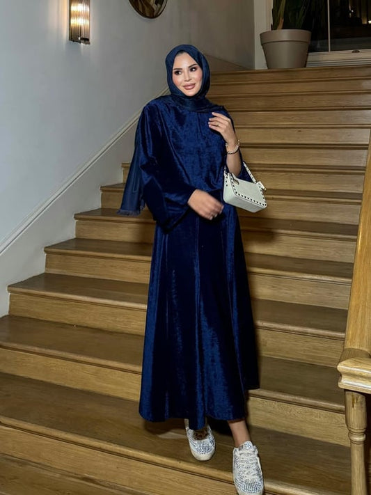 Back-Zipper Velvet Skirt Set – Royal Blue