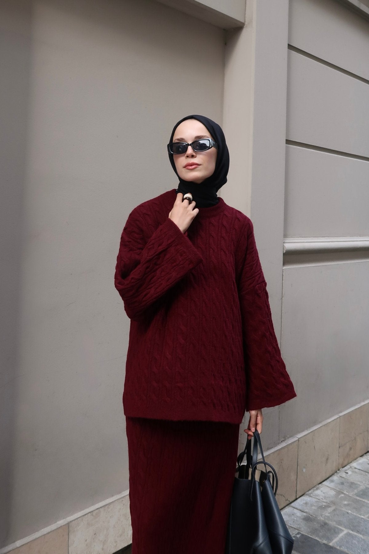 Burgundy Two-Piece Knitwear Outfit