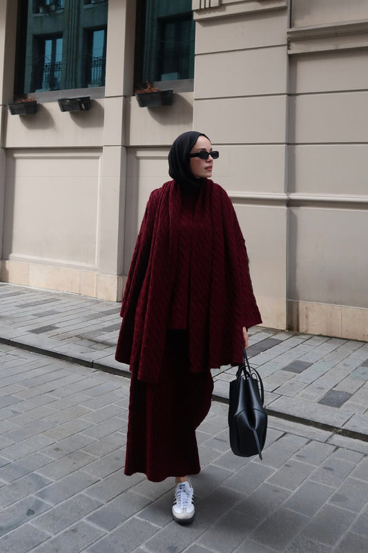Burgundy Two-Piece Knitwear Outfit