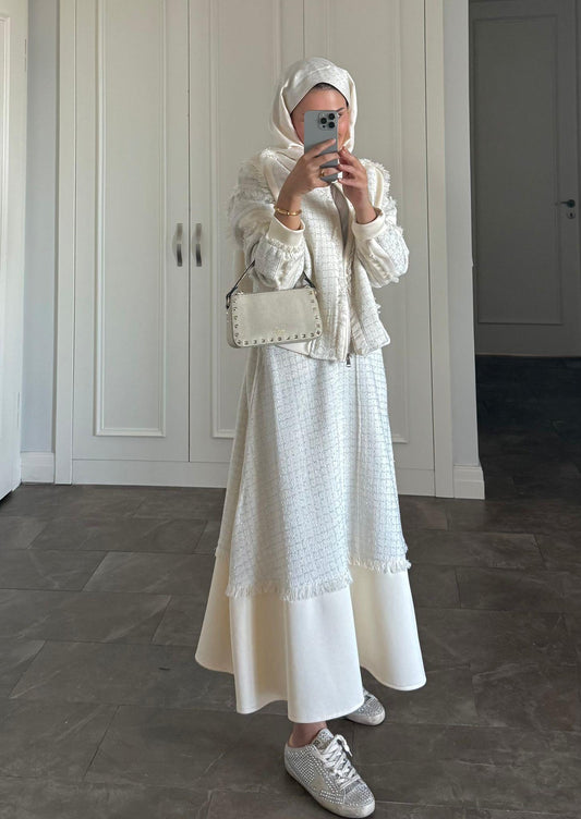 Trim Tweed A-Line Skirt Set – Ecru