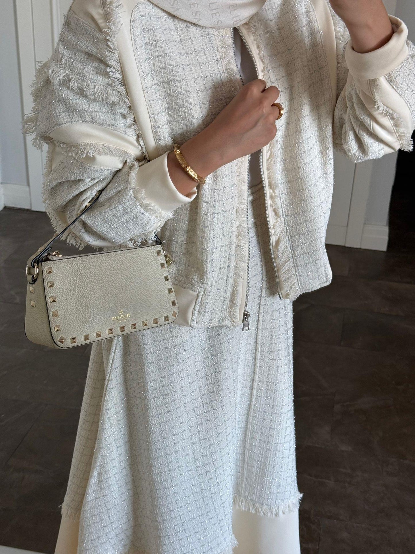 Trim Tweed A-Line Skirt Set – Ecru