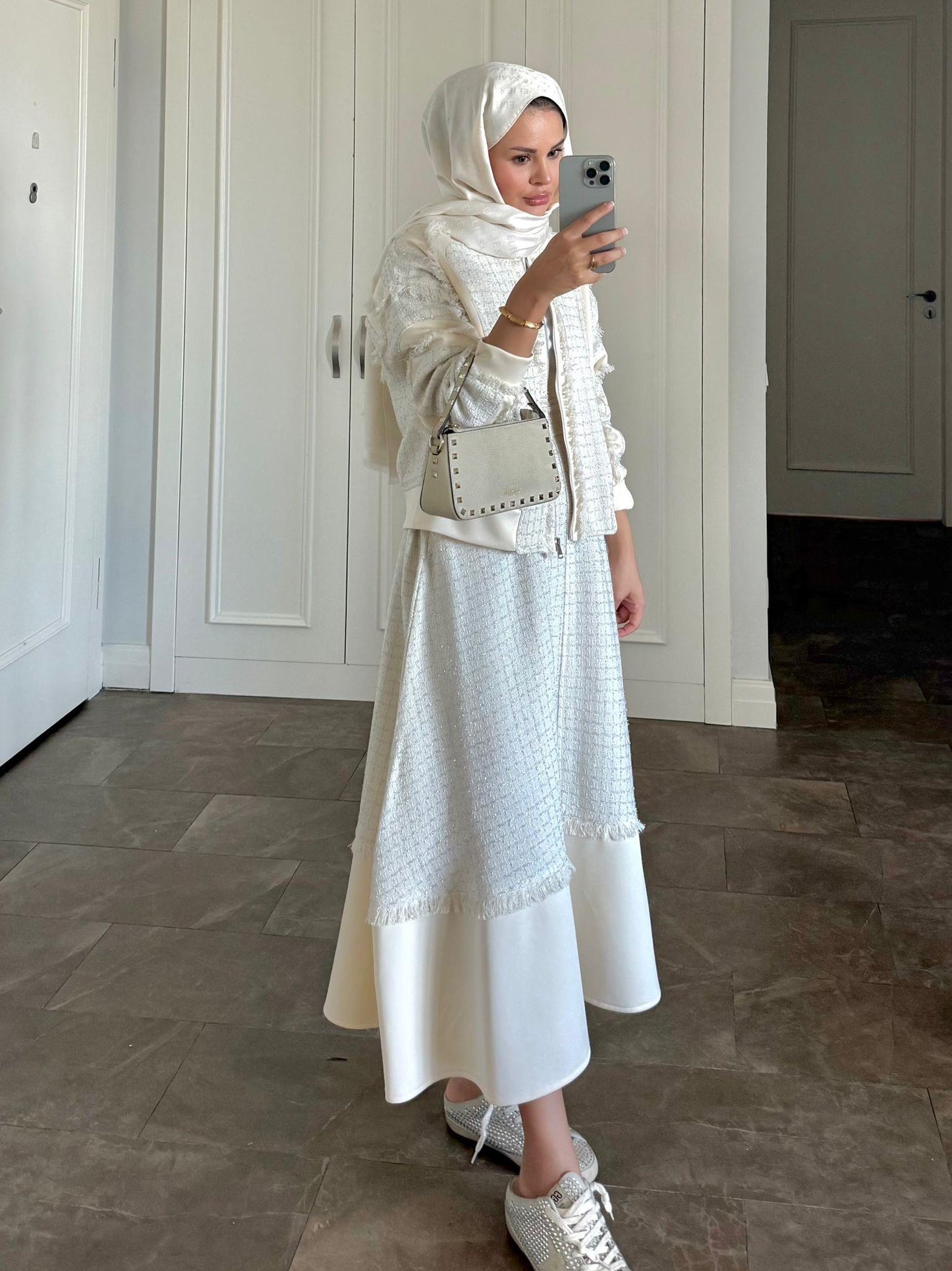 Trim Tweed A-Line Skirt Set – Ecru