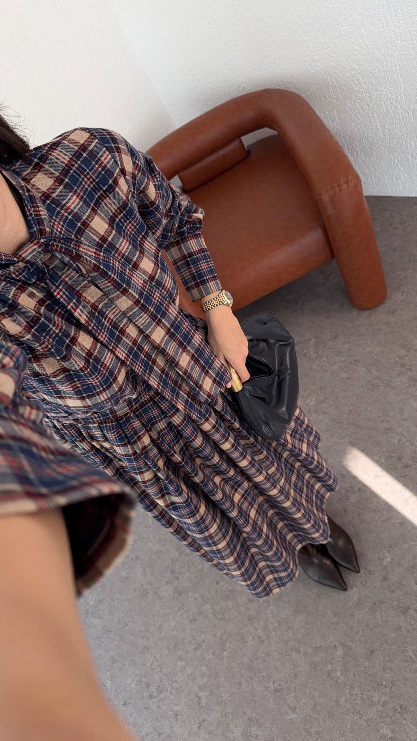 Bow-Collar Blue Gingham Dress