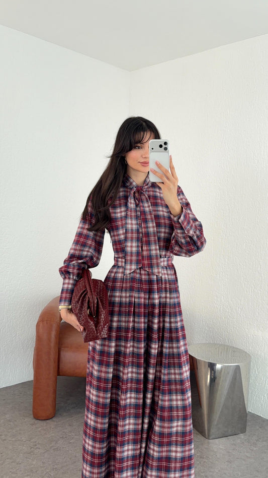 Bow-Collar Red Gingham Dress