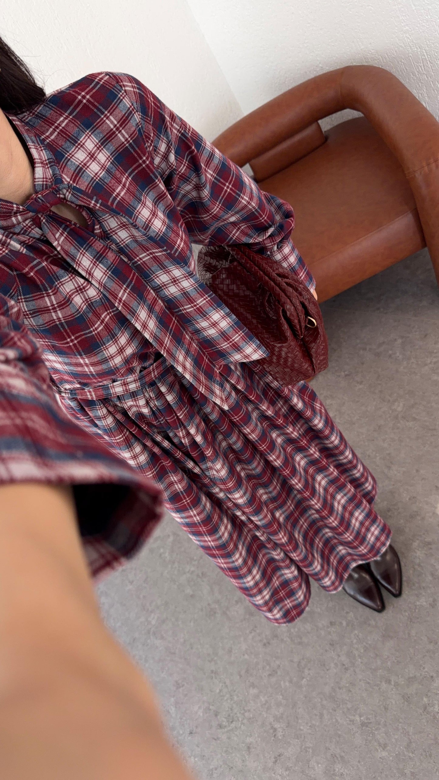 Bow-Collar Red Gingham Dress