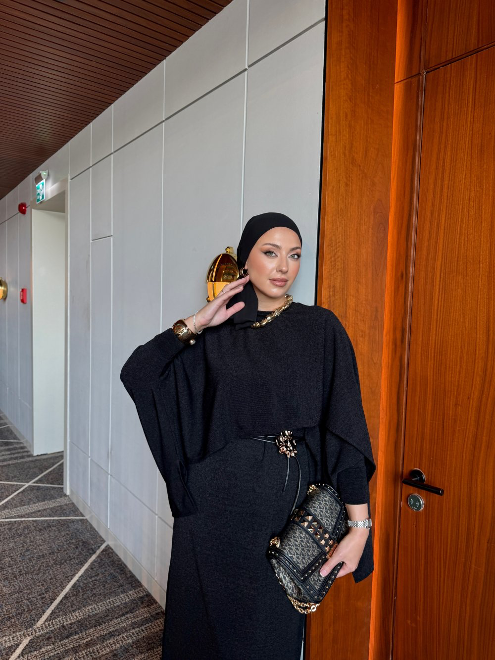 Elegant Black Belted Knit Dress