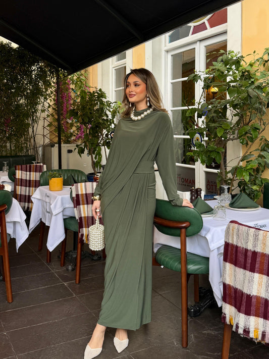 Khaki Drape Detail Maxi Dress