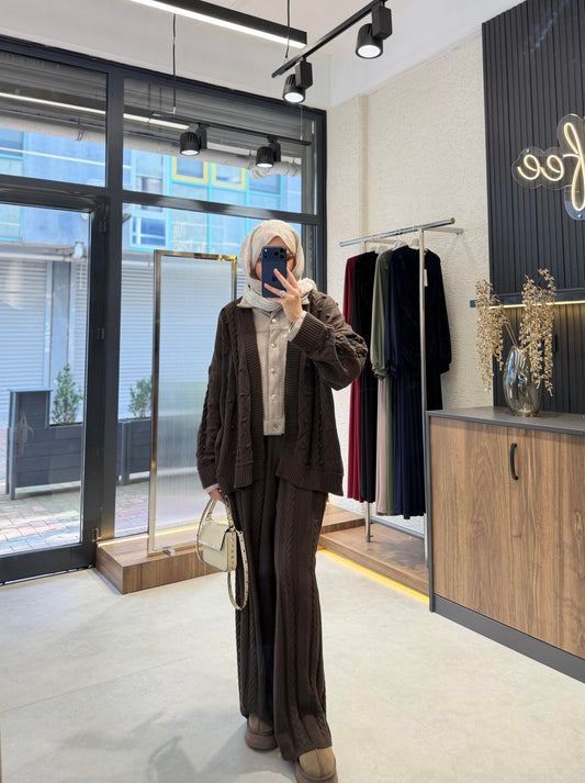 Brown Soft Knit Cardigan & Pants