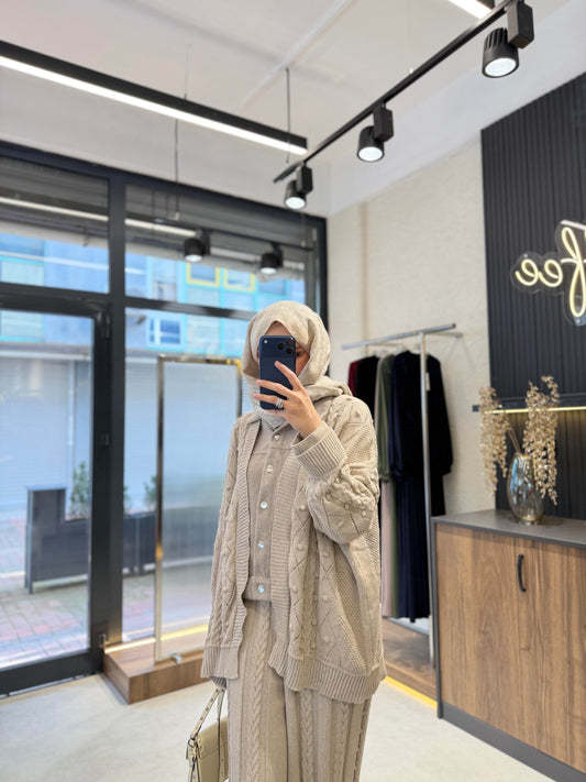 Beige Soft Knit Cardigan & Pants