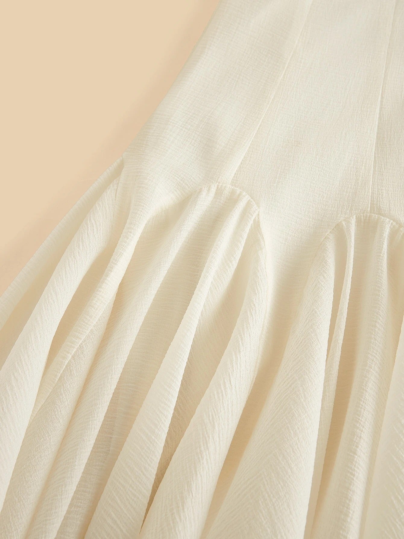 White Long‑Sleeve Flared Midi Dress with Button Flare Sleeves