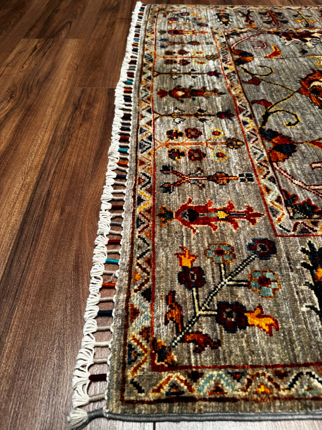 SULTANİ ÇİÇEKLİ ORJİNAL EL DOKUMASI GRİ KÖK BOYA YÜN HALI 120X182 2.18 METREKARE - 4X6 FT