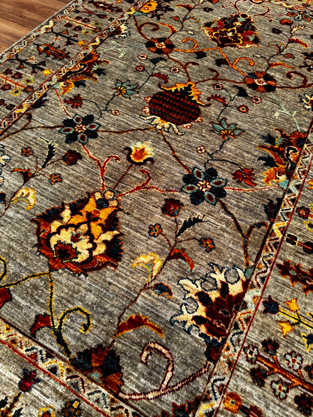 SULTANİ ÇİÇEKLİ ORJİNAL EL DOKUMASI GRİ KÖK BOYA YÜN HALI 120X182 2.18 METREKARE - 4X6 FT