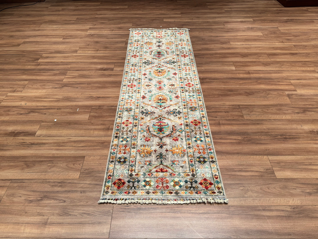 SULTANİ BİNBİRGECE YOLLUK ORJİNAL EL DOKUMASI GRİ KÖK BOYA YÜN HALI 0.82X253 2.07 METREKARE - 3X9 FT