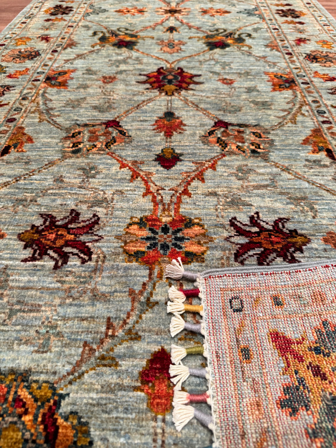 SULTANİ BİNBİRGECE YOLLUK ORJİNAL EL DOKUMASI YEŞİL KÖK BOYA YÜN HALI 0.86X254 2.18 METREKARE - 2X8 FT