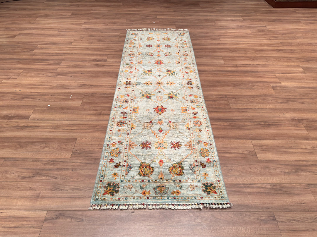 SULTANİ BİNBİRGECE YOLLUK ORJİNAL EL DOKUMASI YEŞİL KÖK BOYA YÜN HALI 0.86X254 2.18 METREKARE - 2X8 FT