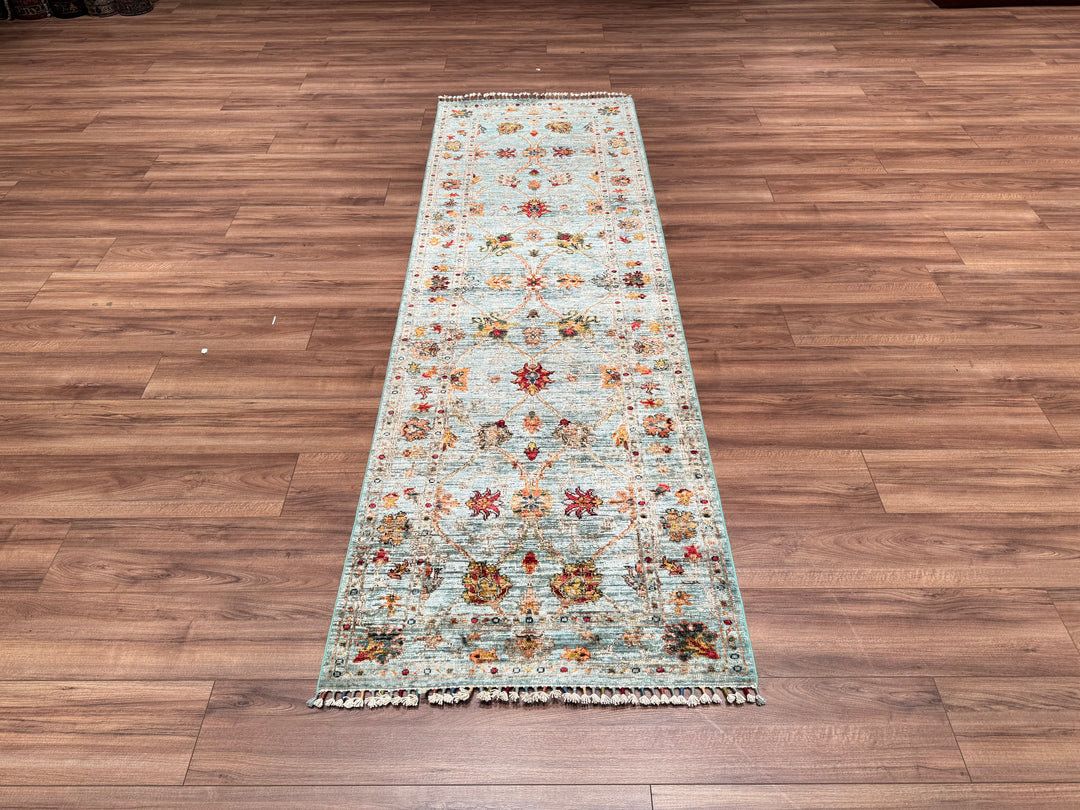 SULTANİ BİNBİRGECE YOLLUK ORJİNAL EL DOKUMASI TURKUAZ KÖK BOYA YÜN HALI 0.84X257 2.16 METREKARE - 2X8 FT