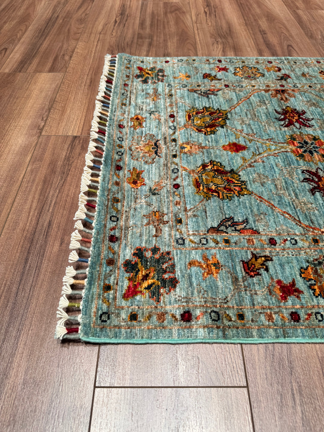 SULTANİ BİNBİRGECE YOLLUK ORJİNAL EL DOKUMASI TURKUAZ KÖK BOYA YÜN HALI 0.84X257 2.16 METREKARE - 2X8 FT