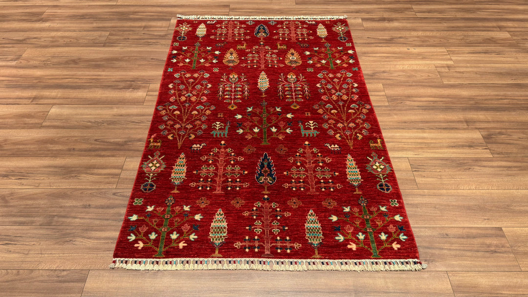 SULTANİ HAYAT AĞACI ORJİNAL EL DOKUMASI KIRMIZI KÖK BOYA YÜN HALI 122X184 2.24 METREKARE - 4X6 FT