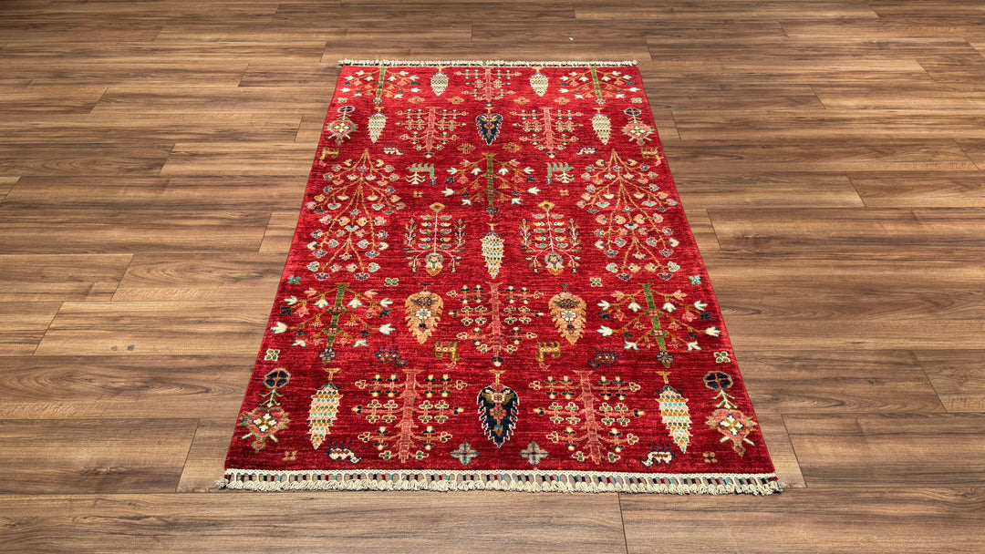 SULTANİ HAYAT AĞACI ORJİNAL EL DOKUMASI KIRMIZI KÖK BOYA YÜN HALI 122X184 2.24 METREKARE - 4X6 FT