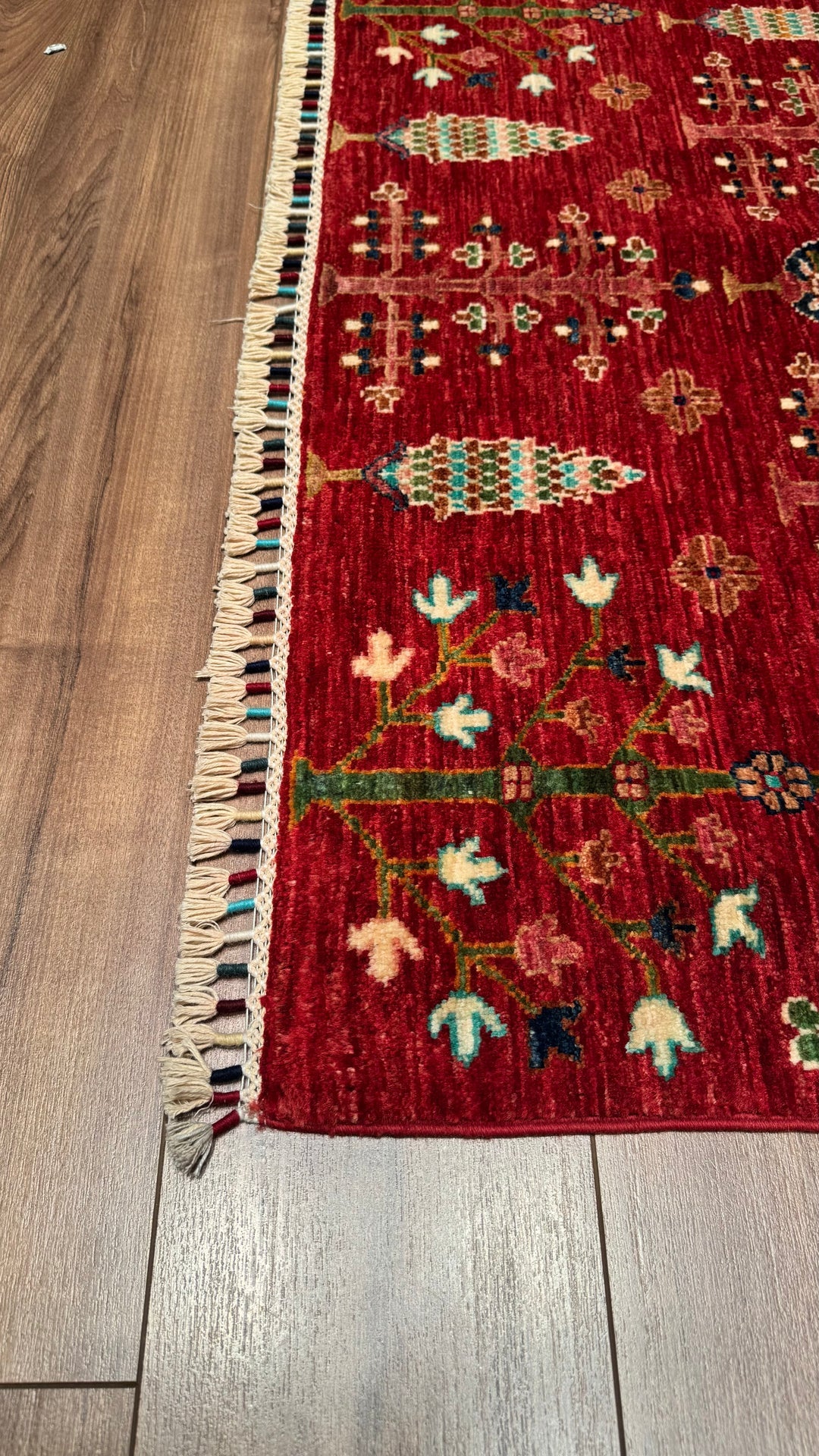 SULTANİ HAYAT AĞACI ORJİNAL EL DOKUMASI KIRMIZI KÖK BOYA YÜN HALI 122X184 2.24 METREKARE - 4X6 FT