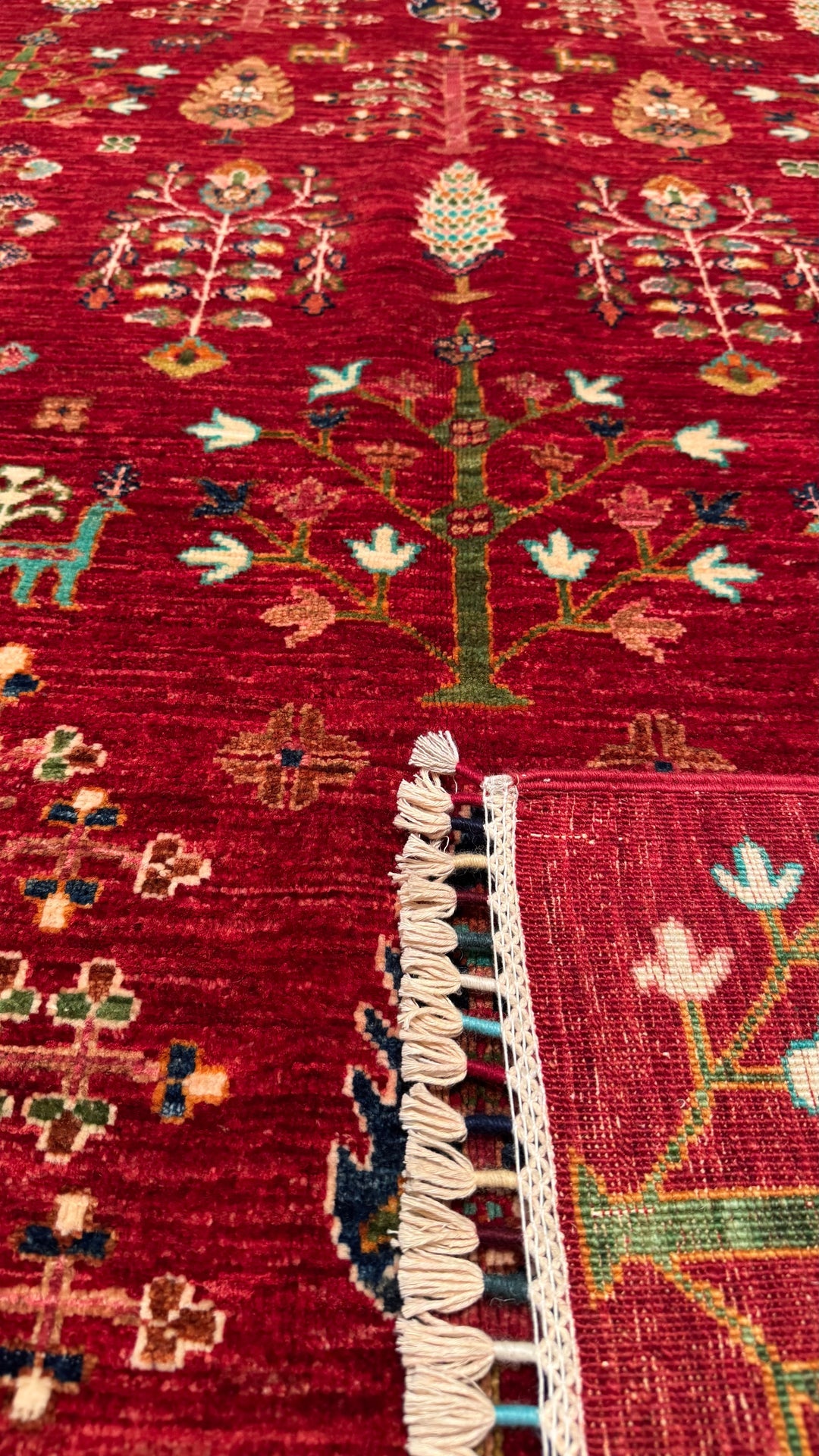 SULTANİ HAYAT AĞACI ORJİNAL EL DOKUMASI KIRMIZI KÖK BOYA YÜN HALI 122X184 2.24 METREKARE - 4X6 FT