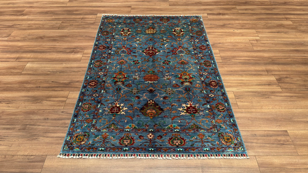 SULTANİ BİNBİRGECE ORJİNAL EL DOKUMASI MAVİ KÖK BOYA YÜN HALI 123X182 2.24 METREKARE - 4X6 FT