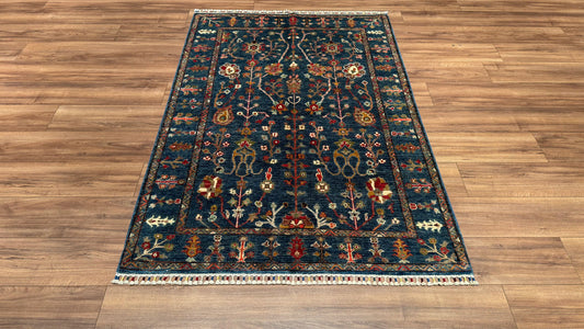 SULTANİ ÇİÇEKLİ ORJİNAL EL DOKUMASI MAVİ KÖK BOYA YÜN HALI 127X182 2.31 METREKARE - 4X6 FT