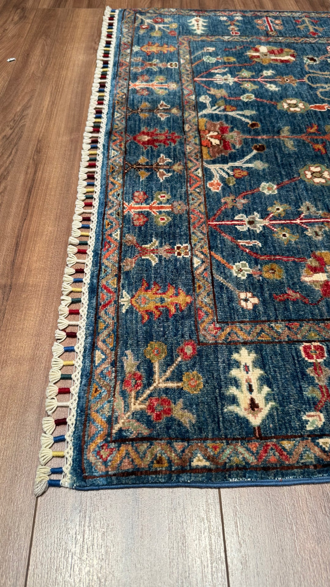 SULTANİ ÇİÇEKLİ ORJİNAL EL DOKUMASI MAVİ KÖK BOYA YÜN HALI 127X182 2.31 METREKARE - 4X6 FT