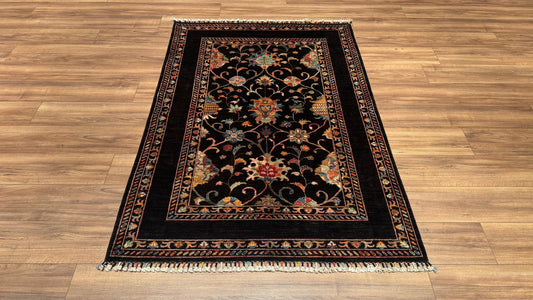 SULTANİ BİNBİRGECE ORJİNAL EL DOKUMASI SİYAH KÖK BOYA YÜN HALI 128X182 2.33 METREKARE - 4X6 FT