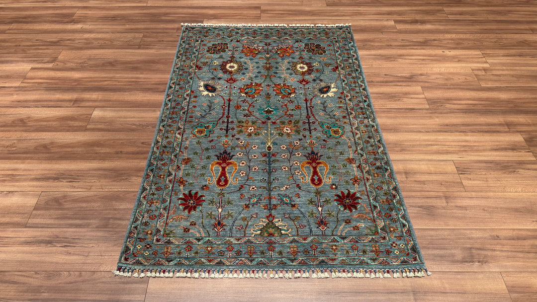 SULTANİ ÇİÇEKLİ ORJİNAL EL DOKUMASI TURKUAZ KÖK BOYA YÜN HALI 120X180 2.16 METREKARE - 4X6 FT
