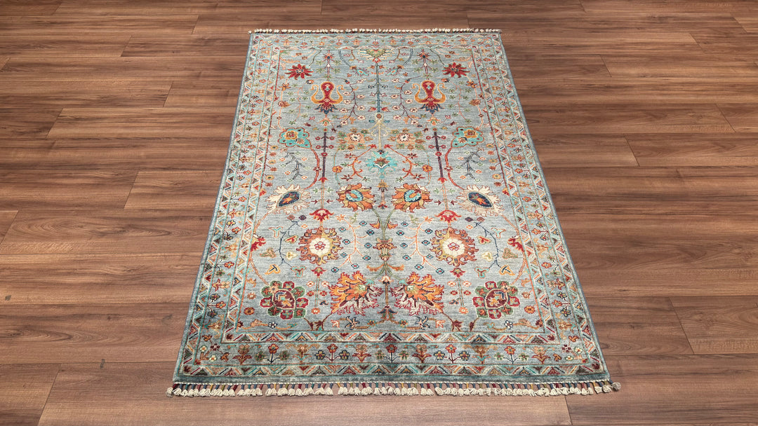 SULTANİ ÇİÇEKLİ ORJİNAL EL DOKUMASI TURKUAZ KÖK BOYA YÜN HALI 120X180 2.16 METREKARE - 4X6 FT