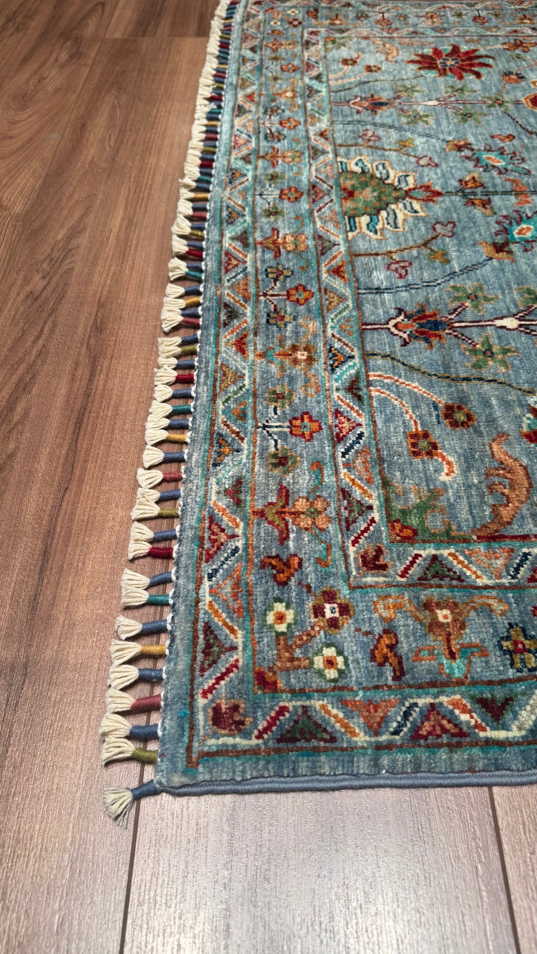 SULTANİ ÇİÇEKLİ ORJİNAL EL DOKUMASI TURKUAZ KÖK BOYA YÜN HALI 120X180 2.16 METREKARE - 4X6 FT