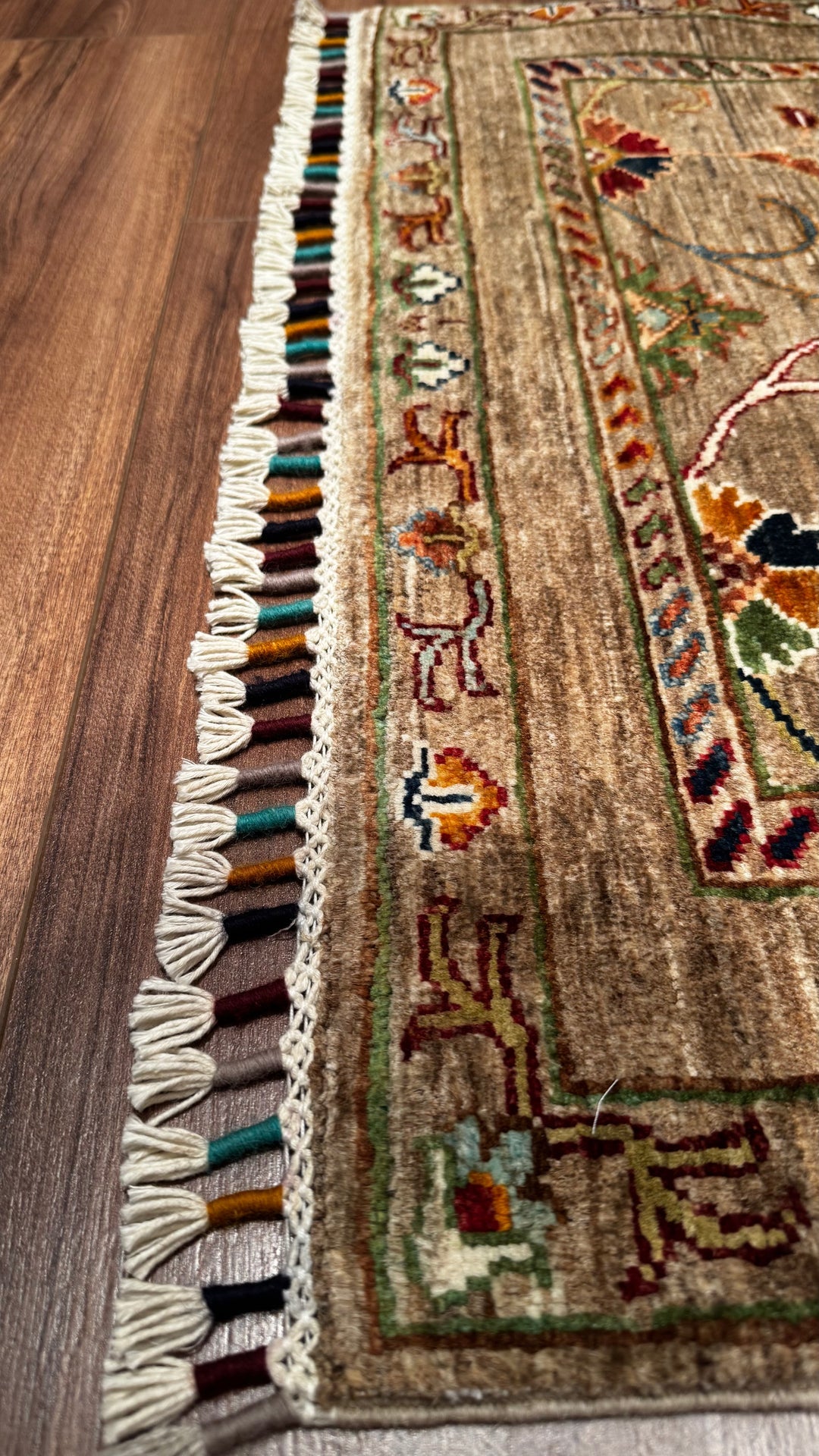 SULTANİ ÇİÇEKLİ YOLLUK ORJİNAL EL DOKUMASI BEJ KÖK BOYA YÜN HALI 0.83X259 2.15 METREKARE - 2X8 FT