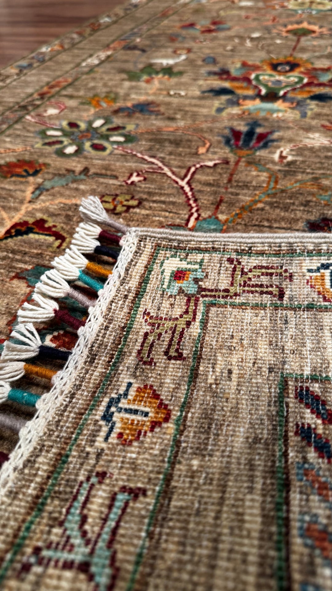 SULTANİ ÇİÇEKLİ YOLLUK ORJİNAL EL DOKUMASI BEJ KÖK BOYA YÜN HALI 0.83X259 2.15 METREKARE - 2X8 FT