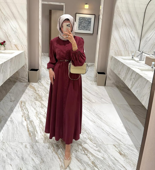Premium Tencel Burgundy Shirt Maxi Dress