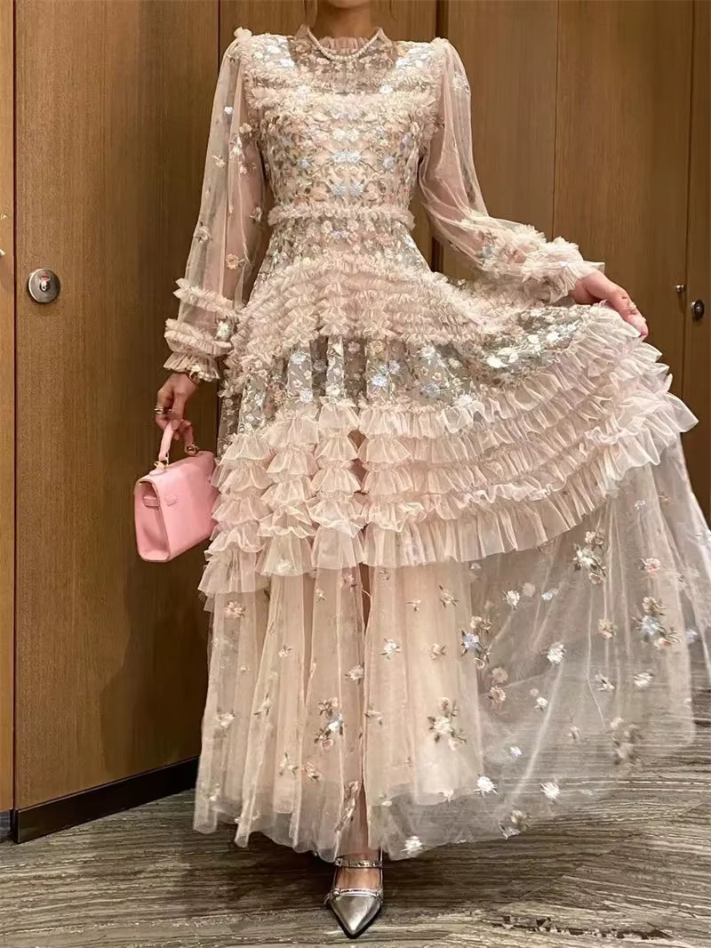 Floral Embroidered Lace Prom & Evening Dress