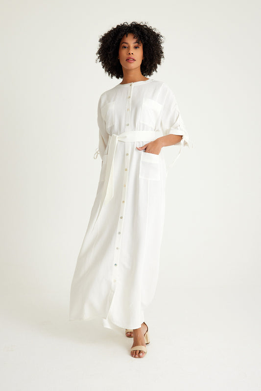 White Linen Shirt Maxi Dress