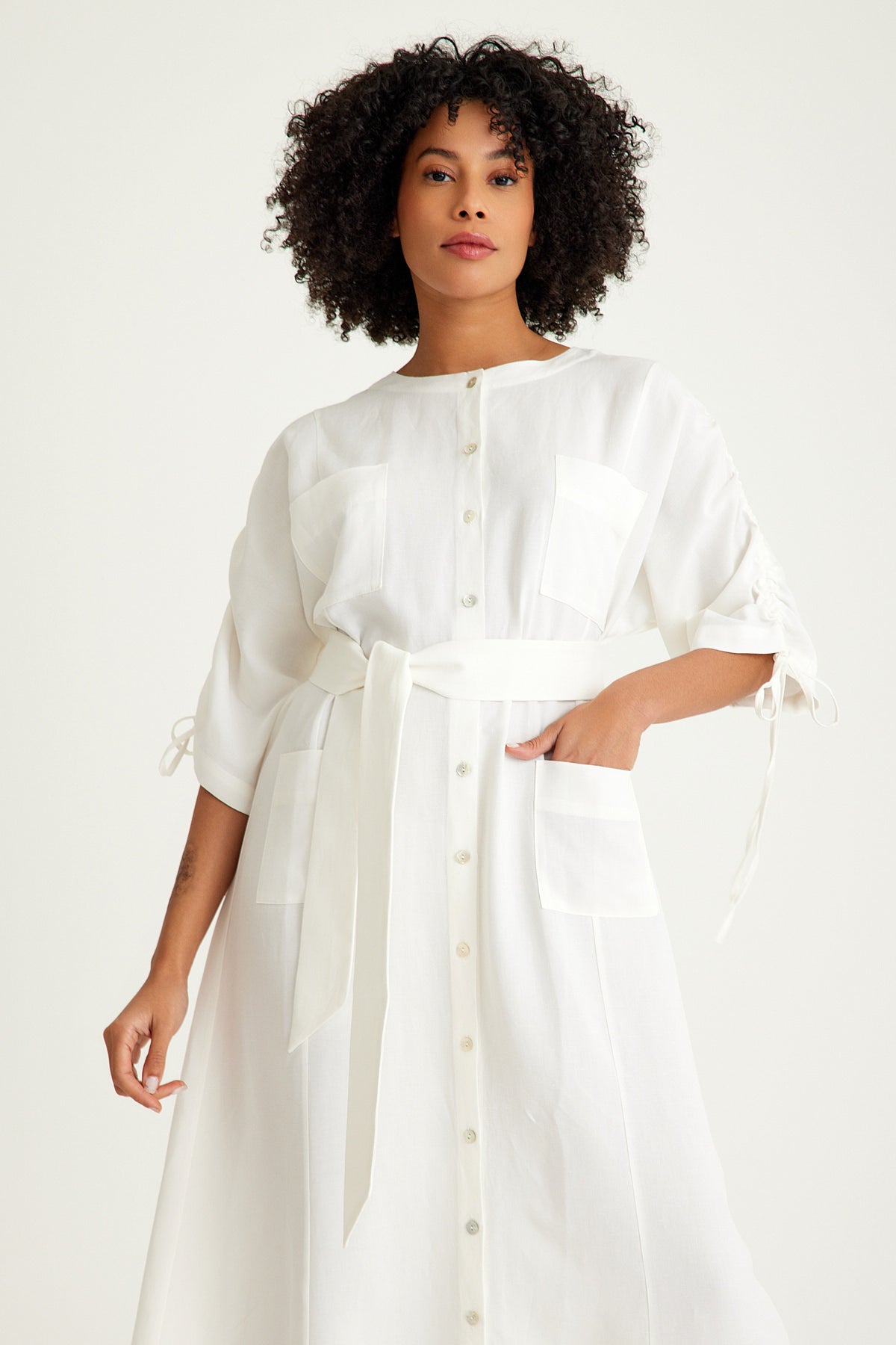 White Linen Shirt Maxi Dress