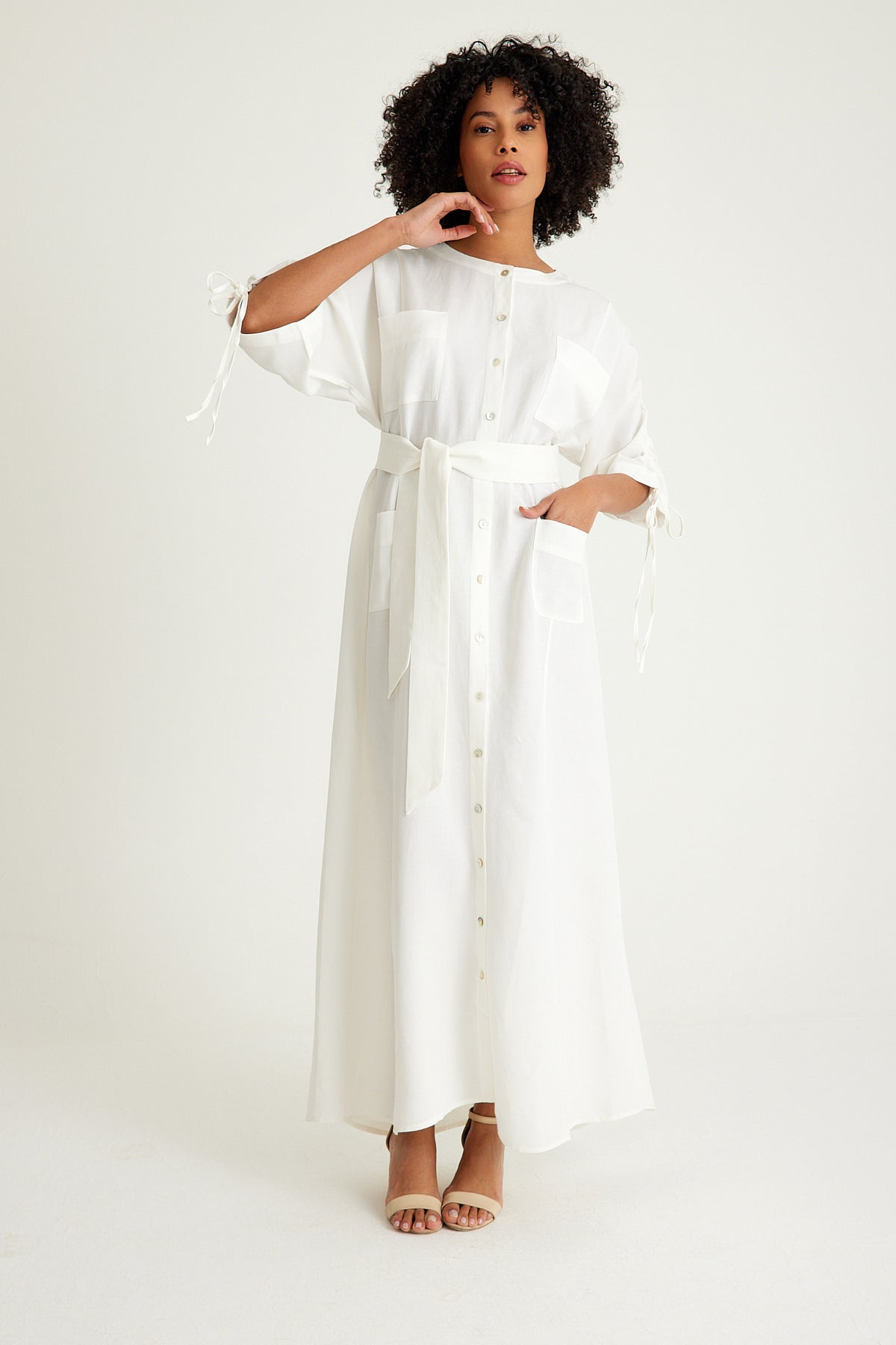 White Linen Shirt Maxi Dress