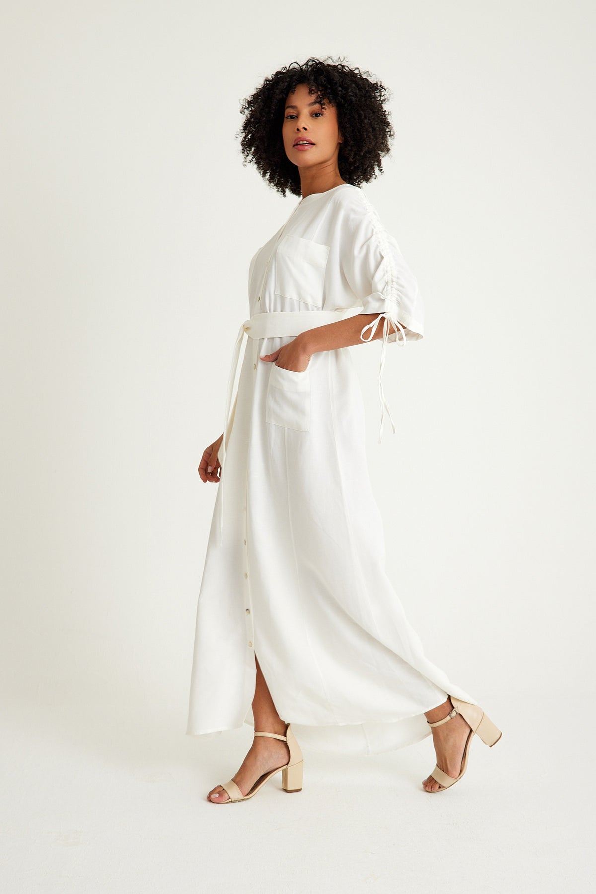 White Linen Shirt Maxi Dress