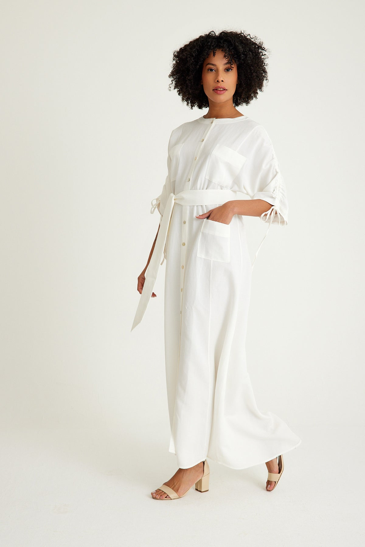 White Linen Shirt Maxi Dress