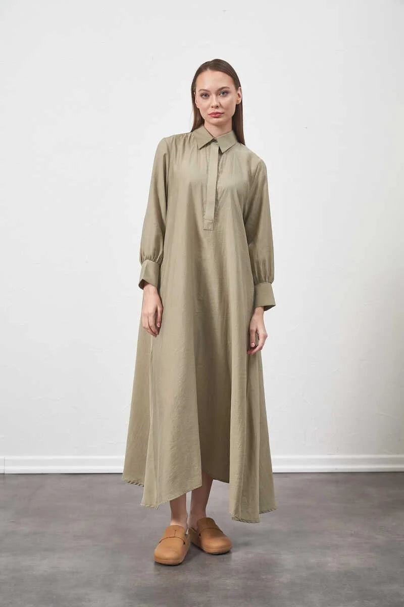 %100 Cotton Loose Fit Pleated Sage Modal Dress