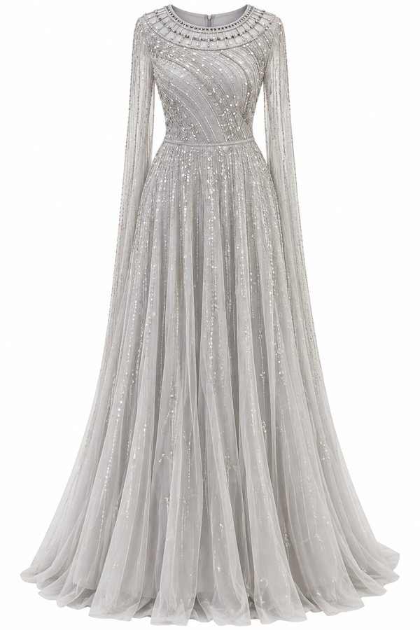 Couture Sonja Modest Evening Dress - Grey
