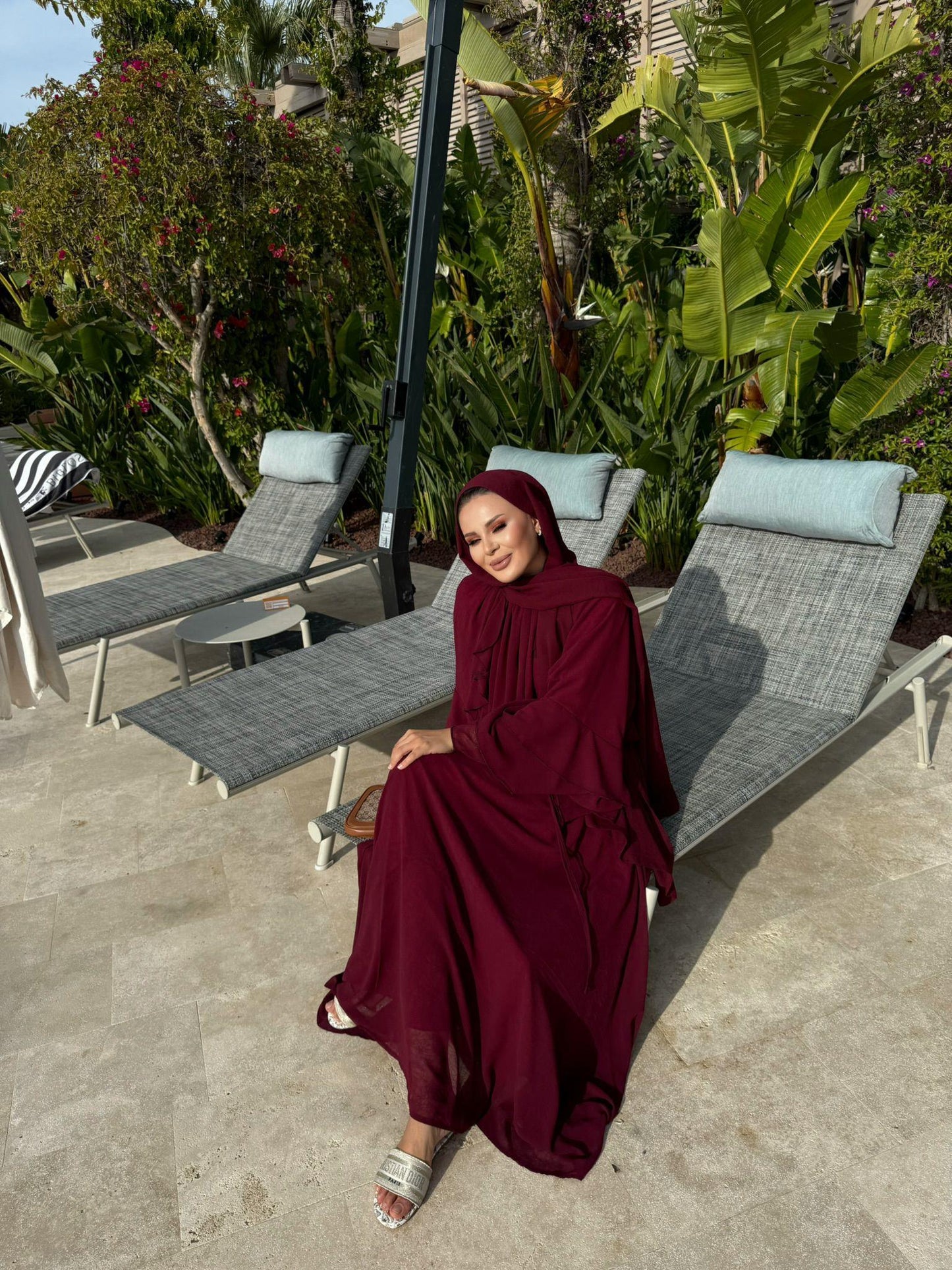 Farah Burgundy Chiffon Dress with Ruffle Details