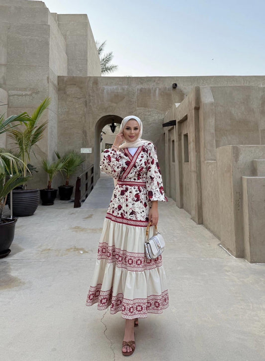Floral Kimono & Skirt Set – Red