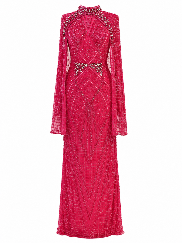 Couture Selenite Modest Evening Dress - Fuchsia